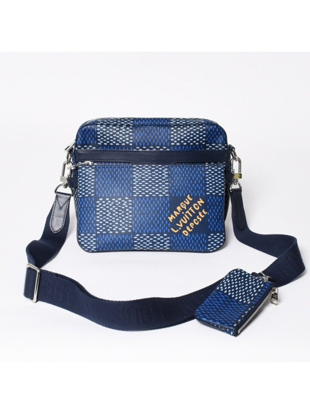 Louis Vuitton Shoulder Bag Trio Messenger Damier Heritage Blue Silver